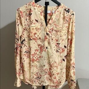 New York & Company Floral Beige Blouse,Like New,I Have Only Worn It One Time.
